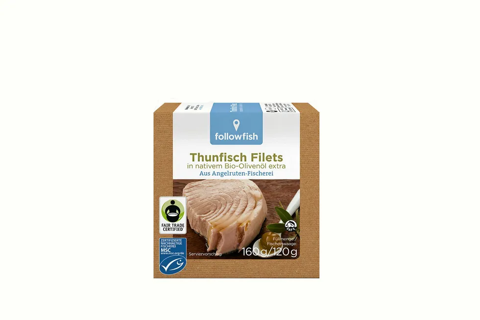 followfish's branded tuna is now available at German drugstore chain DM.