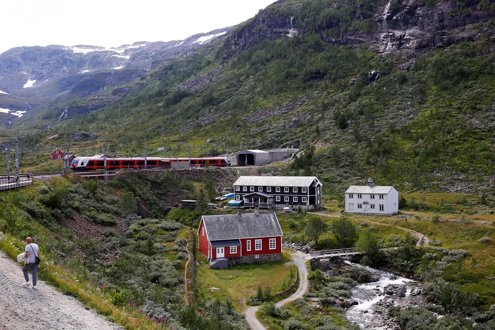 Bergensbanen på vei inn i tunnellen etter Myrdal stasjon.