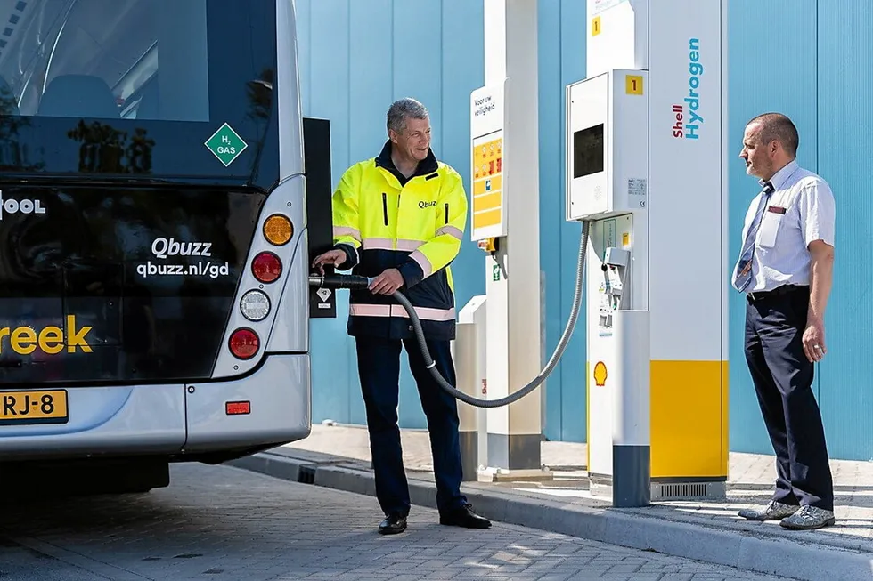 The Shell hydrogen pump at Qbuzz's bus depot in the Dutch city of Groningen.