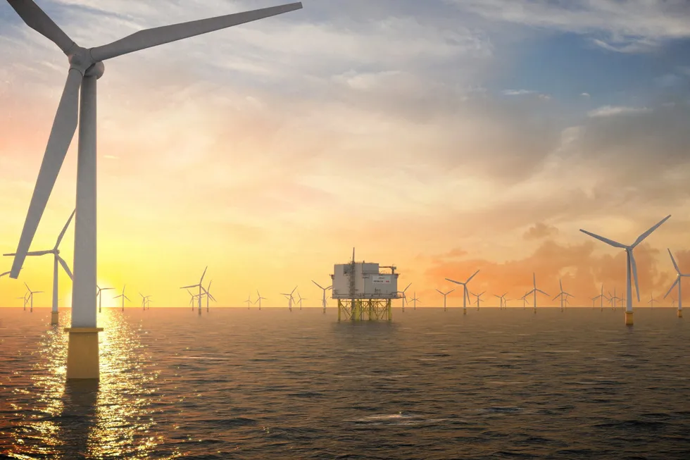 Computer rendering of the Dogger Bank offshore wind farm.