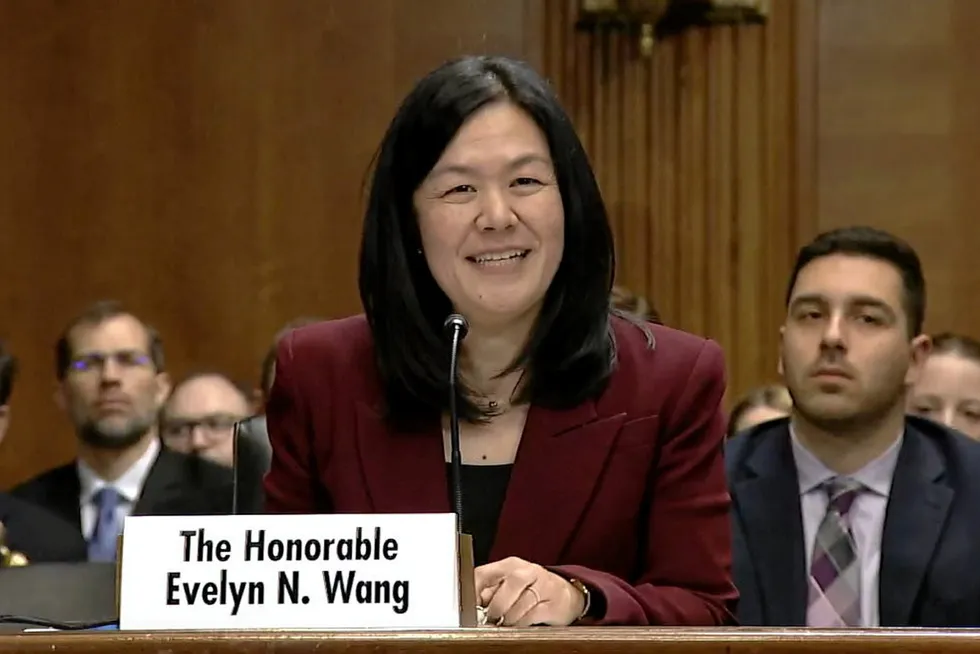 Dr Evelyn Wang giving evidence to the Senate committee yesterday.