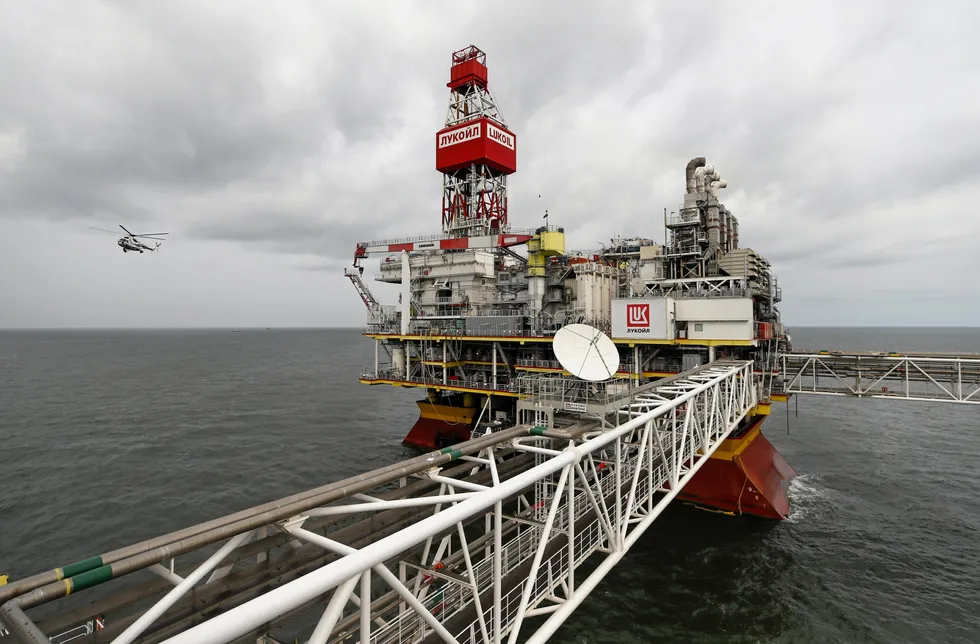 Focus on oil: The Filanovskogo oilfield production platform operated by Lukoil in Russian sector of the Caspian Sea