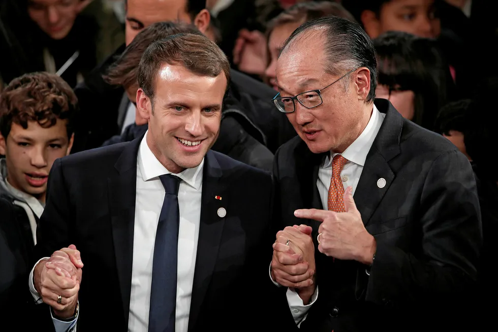Agenda: French President Emmanuel Macron (left) and World Bank President Jim Yong Kim at the One Planet Summit in Paris, France