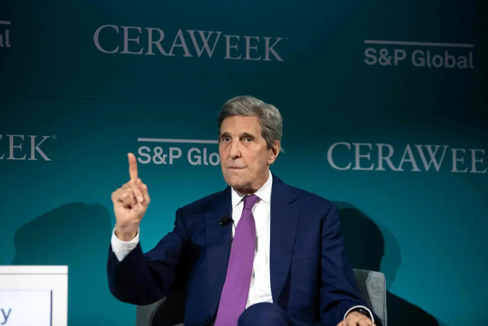 Making a point: US climate envoy John Kerry speaks during this year’s CERAWeek.