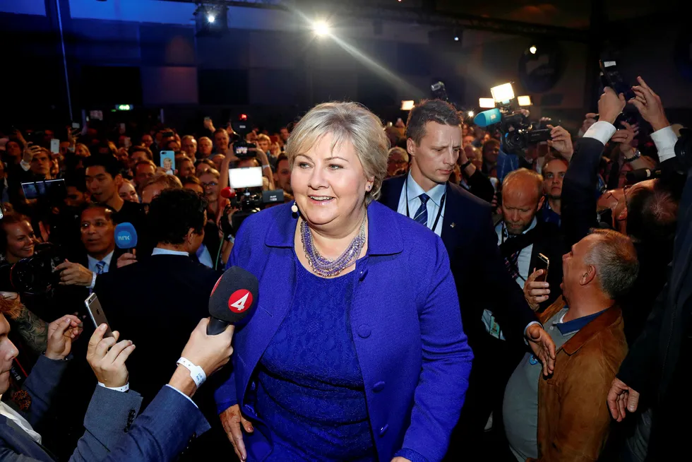 Celebrations: Erna Solberg's Conservative Party won the Norwegian elections