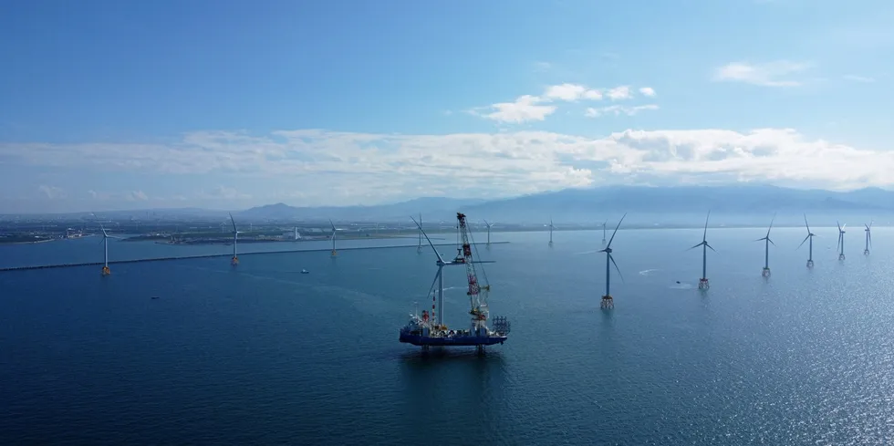 Ishikari Bay New Port offshore wind farm during installation.