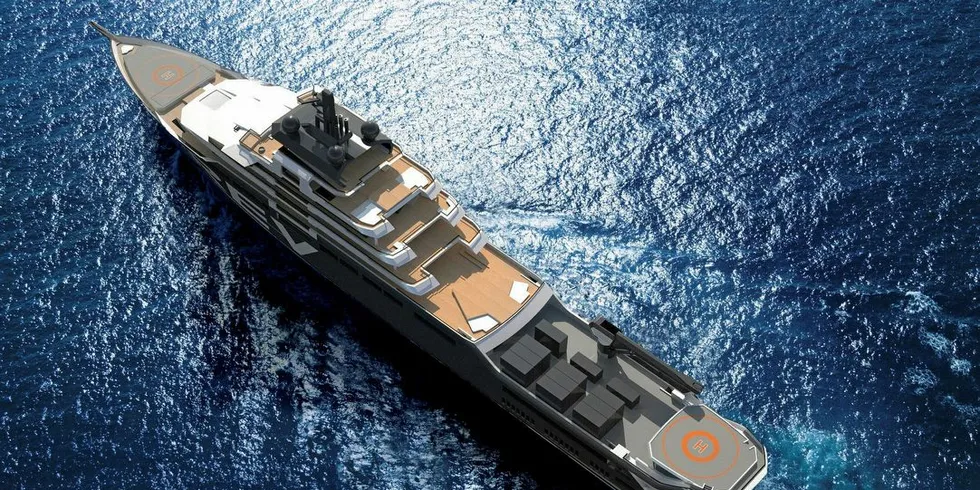 Slik ser det nye superskipet til Kjell Inge Røkke ut - sett ovenfra. Skipet blir et meget avansert forskningsfartøy, og Røkke har fått med seg WWF som samarbeidspartner.ILL: VARD