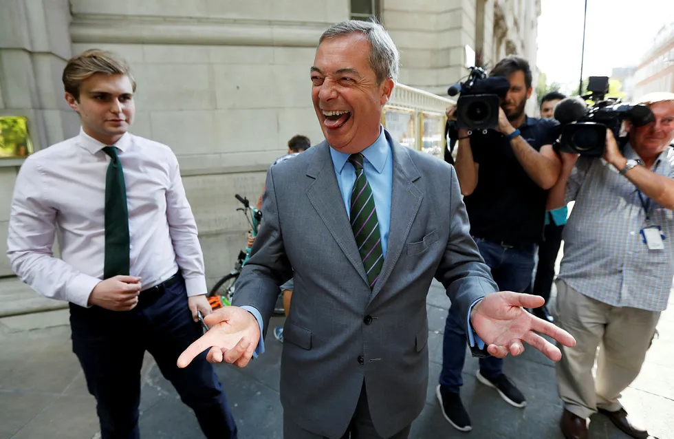 Brexit-general Nigel Farage har «kanskje» forandret mening om en ny folkeavstemning om brexit. Foto: Peter Nicholls/Reuters/NTB scanpix