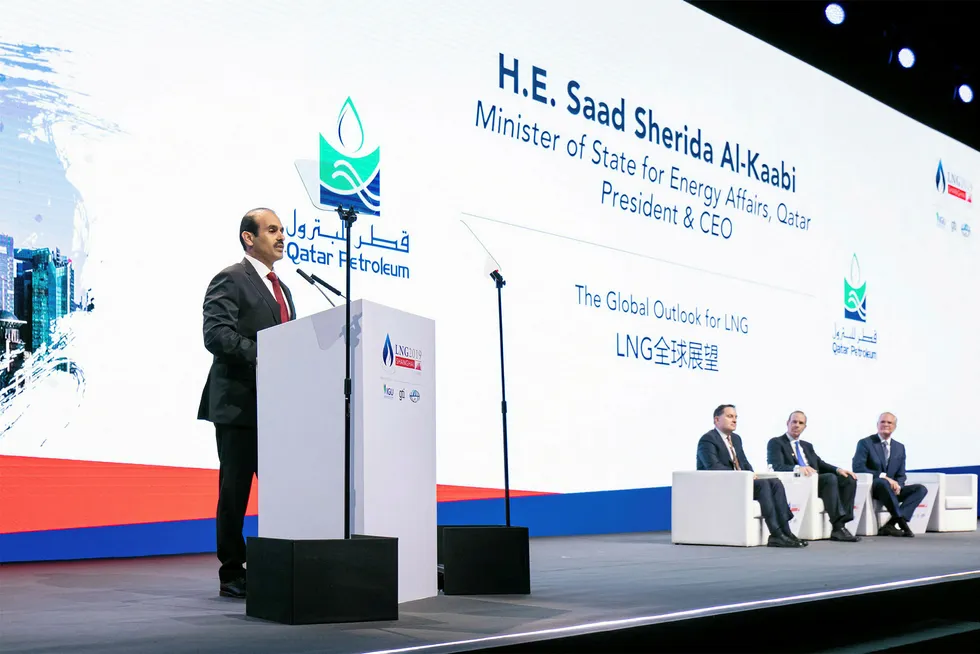 Progress: Qatar Petroleum chief executive Saad al-Kaabi speaking at LNG2019 in Shanghai
