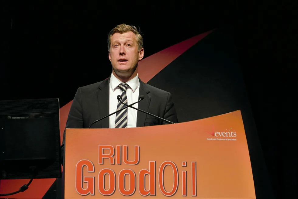 Confident: Finder Exploration commercial adviser Damon Neaves speaking at the 2017 Good Oil Conference