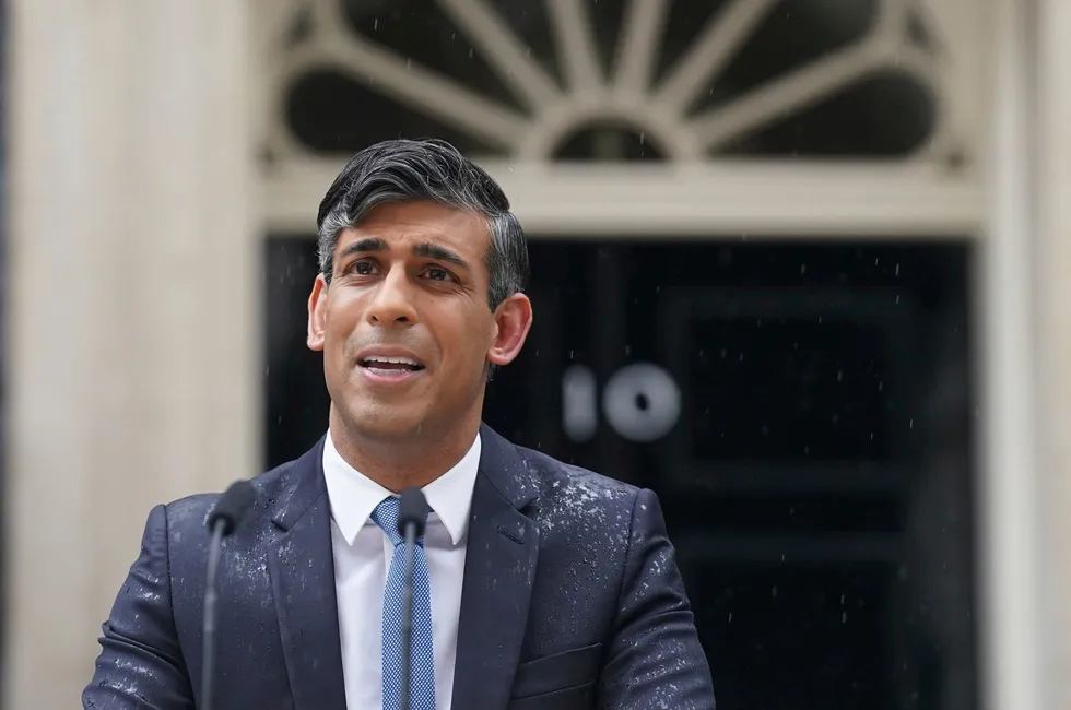 UK Prime Minister Rishi Sunak announces the election outside 10 Downing Street, London, on Wednesday.