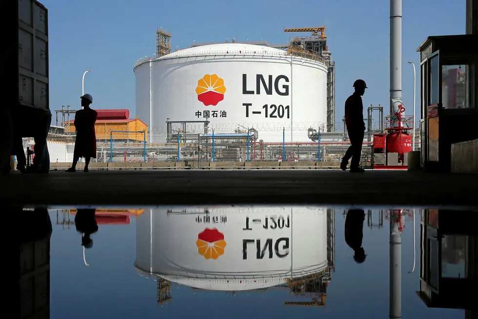 Doubling up: a liquefied natural gas storage receiving terminal in the Chinese city of Nantong in Jiangsu province