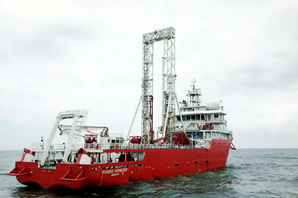Prospectivity: the Fugro Voyager and (inset) the deep-water semi-submersible rig Bluewhale 1