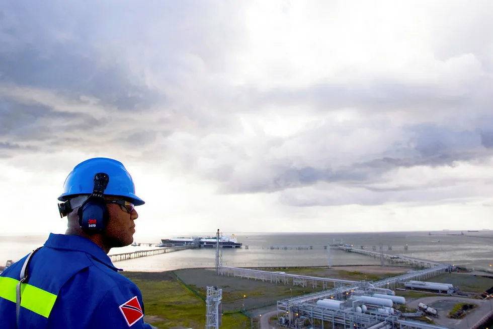 Overview: a worker at the Atlantic LNG facility in Trinidad