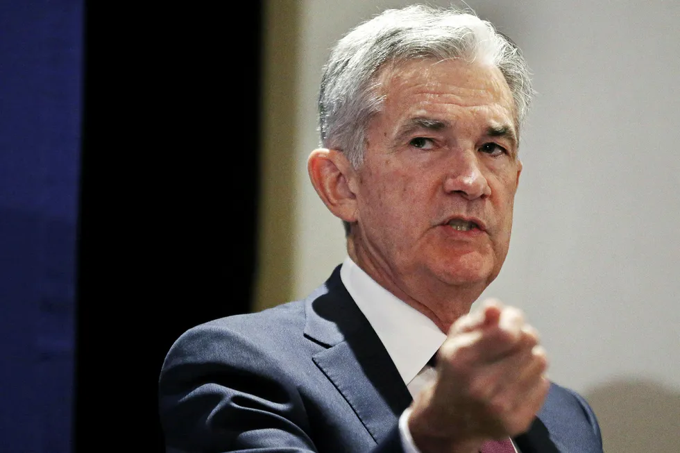 Federal Reserve Chairman Jerome Powell speaks at the annual meeting of the National Association for Business Economics, Tuesday, Oct. 2, 2018, in Boston. (AP Photo/Elise Amendola) ---