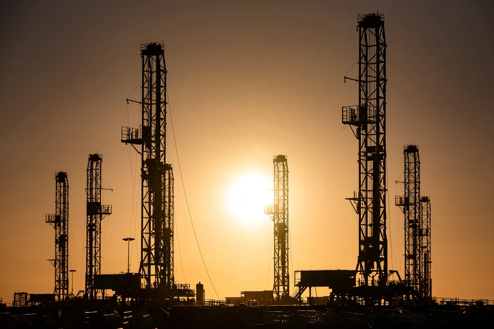 Rig count up: means fewer stacked rigs like these in a Permian basin storage yard