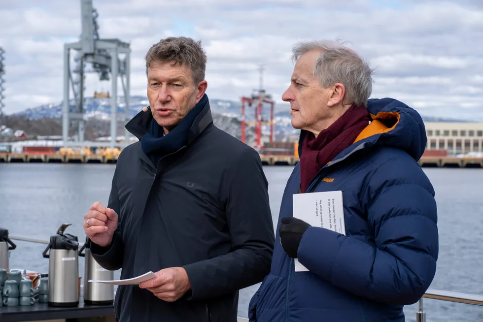 Great expectation: Norwegian Energy Minister Terje Aasland (left) with Prime Minister Jonas Gahr Store.