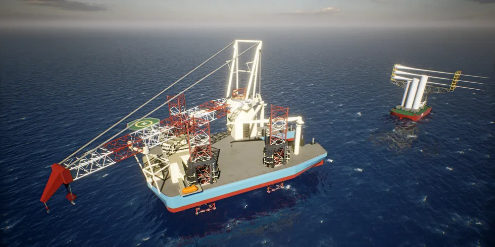 Maersk Beacon. Maersk's new WTIV feeder barge solution.