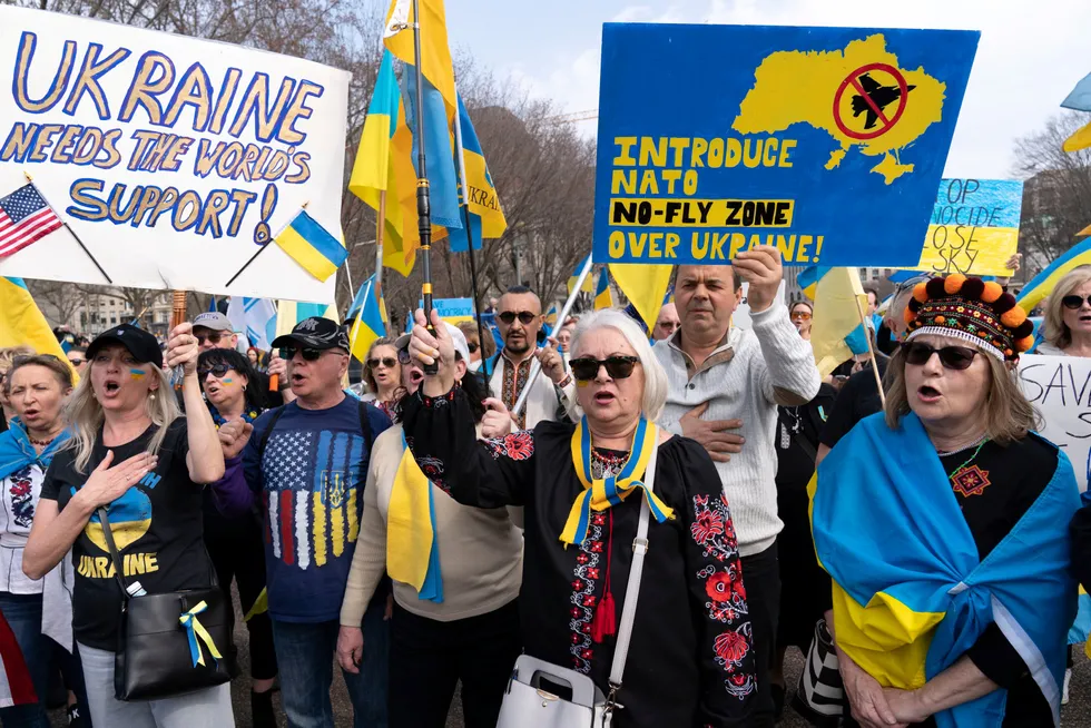 Demonstration: people on 6 March protest the Russian invasion of Ukraine outside the White House in Washington, US