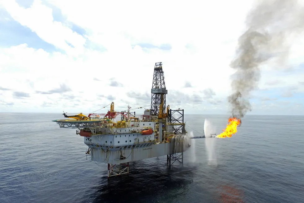 Successful well: the jack-up COSL Seeker drilling at the Pasca field offshore Papua New Guinea in 2019.
