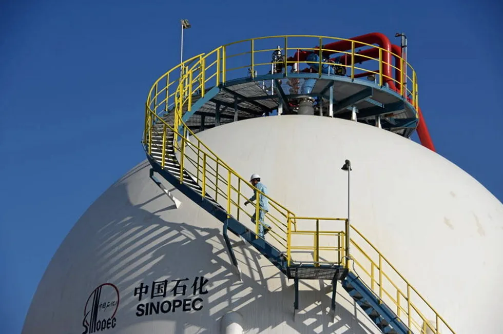 One of the new spherical storage tanks at the Kuqa plant in Xinjiang, China.