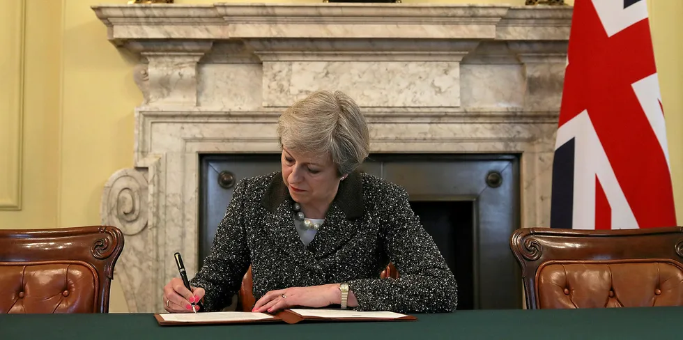Prime Minister Theresa May inside 10 Downing Street