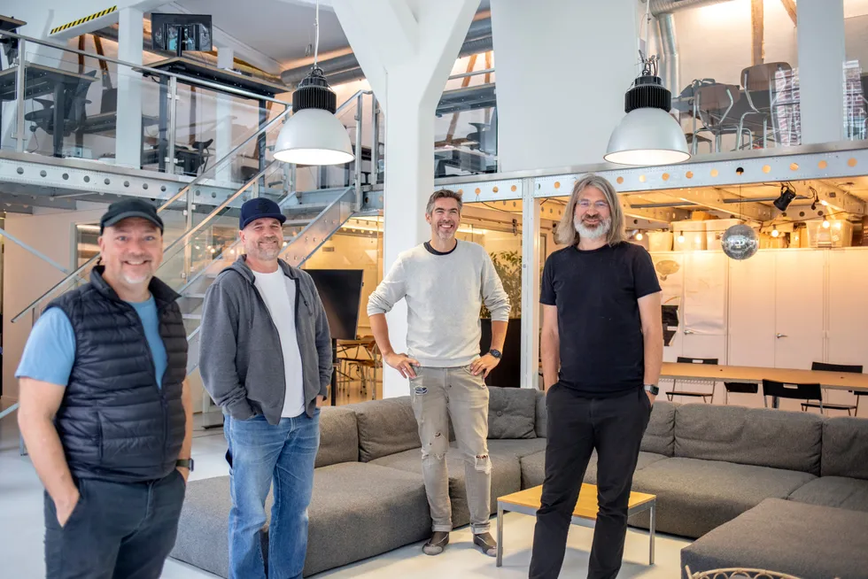 Sanity har kontorer i San Francisco og på Grünerløkka i Oslo. Her (fra venstre): Even Westvang, Øyvind Rostad, Magnus K. Hillestad og Simen Svale Skogsrud i lokalene i Oslo.