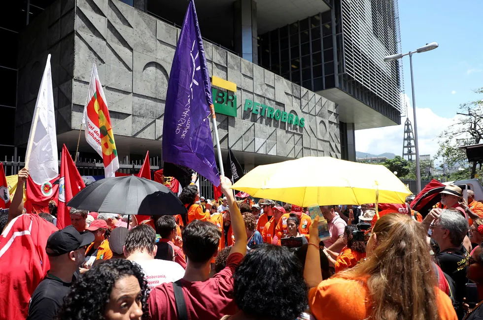 Lay-offs: Oil workers protest over redundancies outside the headquarters of Brazil's state-controlled oil company Petrobras