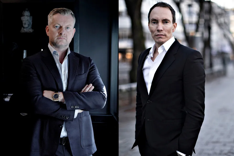 Endre Tangenes (til venstre) og Erik Egenæs i Nordic Securities er tiltalt for grovt bedrageri og å ha påført småinvestorer til sammen 47 millioner kroner i tap.