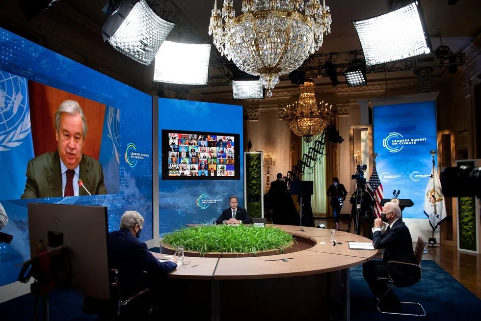 USAs klimautsending John Kerry, utenriksminister Antony Blinken og president Joe Biden hørte alle på da FNs generalsekretær António Guterres talte på det digitale klimatoppmøtet denne uken.