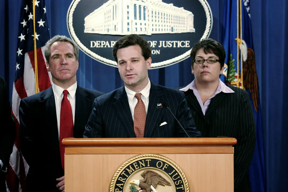 Christopher A. Wray (i midten) er utpekt som ny FBI-direktør. Foto: David Scull/Bloomberg News/NTB Scanpix