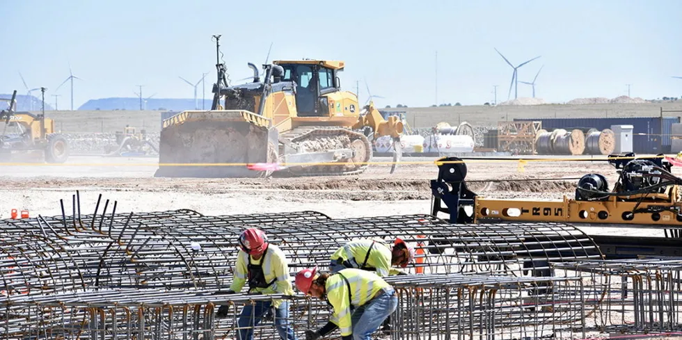 Construction on the SunZia transmission and wind project in New Mexico.