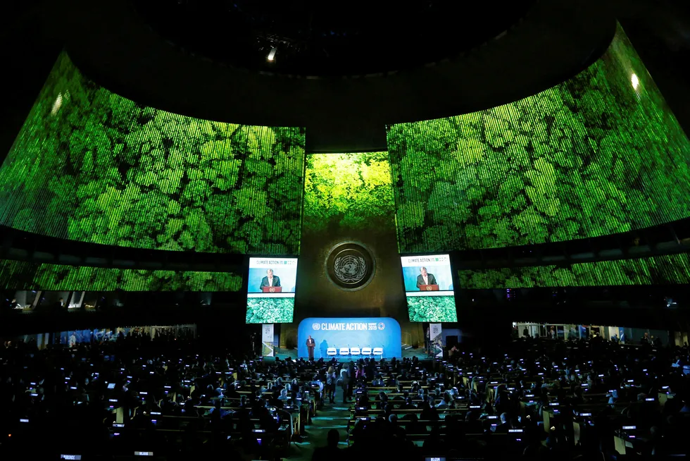 Secretary-General Antonio Guterres addresses the Climate Summit in the United Nations General Assembly at U.N. headquarters, Monday, Sept. 23, 2019