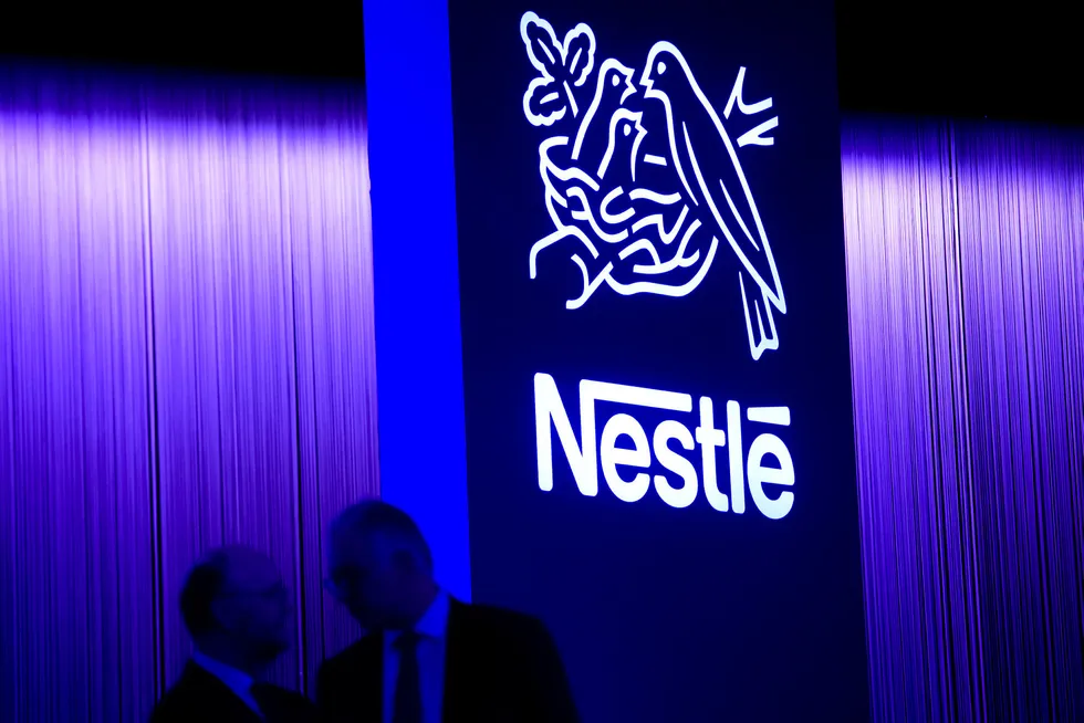 Nestle-logo under selskapets generalforsamling i Sveits i april. Foto: AP / NTB scanpix.