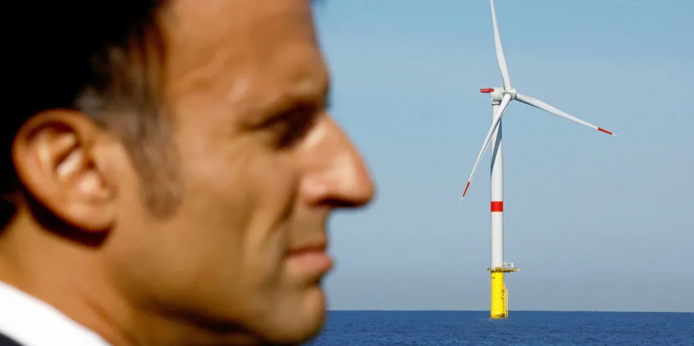 French President Emmanuel Macron visits the Saint-Nazaire offshore wind farm.