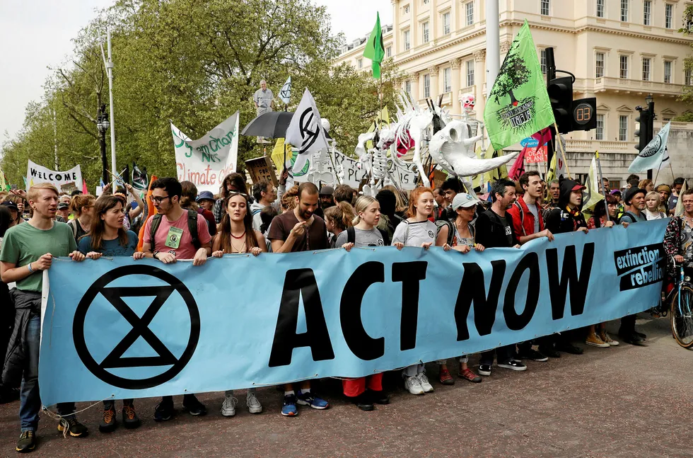Extinction Rebellion: Protesters march during climate protest