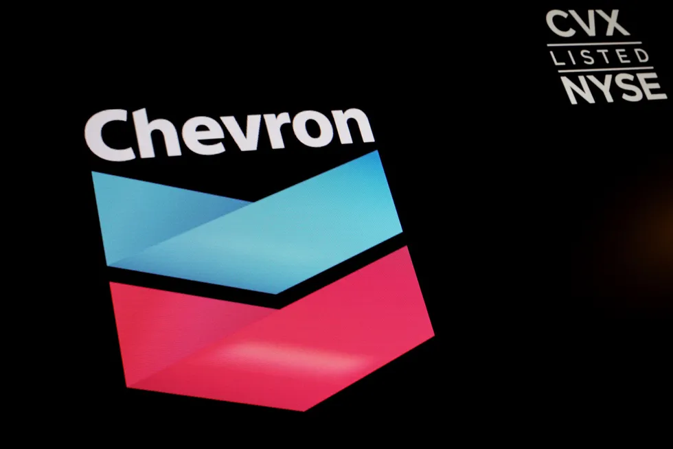 Namibian deal: the Chevron logo on a screen on the floor of the New York Stock Exchange