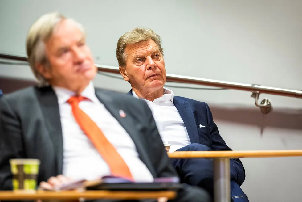 Norwegian-sjef Bjørn Kjos, til venstre, og styreleder Bjørn H. Kise i Norwegian.