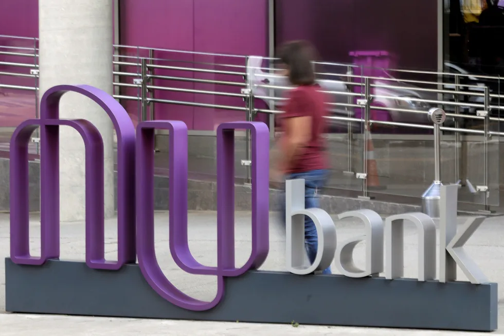 Competition for talent: the logo of Nubank, a Brazilian FinTech startup, pictured in 2018 in Sao Paulo, Brazil.