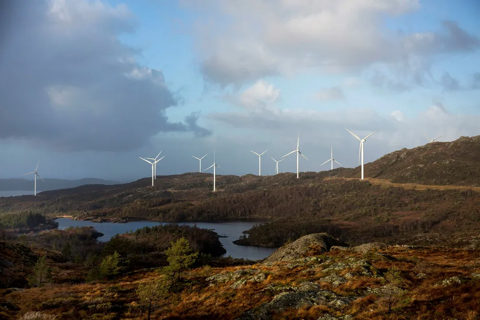 Vindparker har kostet norske strømkunder dyrt. Bildet viser Midtfjellet vindpark på Fitjar. Foto: Eivind Senneset