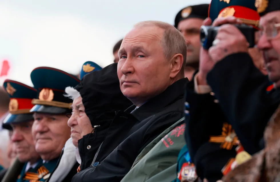 Conflict: Russian President Vladimir Putin looks on during the 9 May Victory Day
