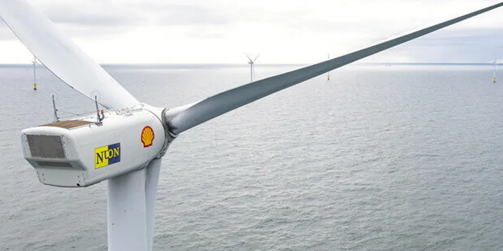 A Shell offshore wind turbine off the Netherlands.