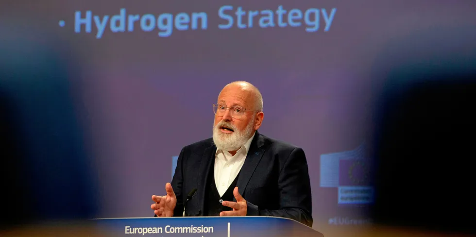 European Commission vice-president Frans Timmermans speaking at the unveiling of the EU hydrogen strategy in July 2020.