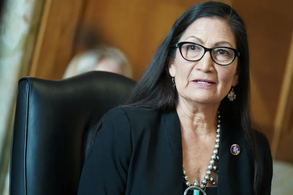 Questions: US Secretary of the Interior Deb Haaland testifies during her Senate confirmation hearings in February.