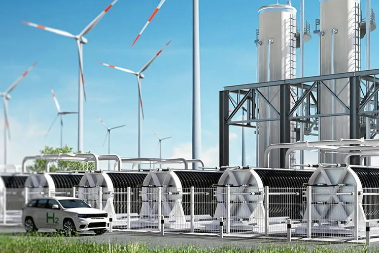 A computer-generated image of EWE's planned 320MW green hydrogen project in Emden, Germany.