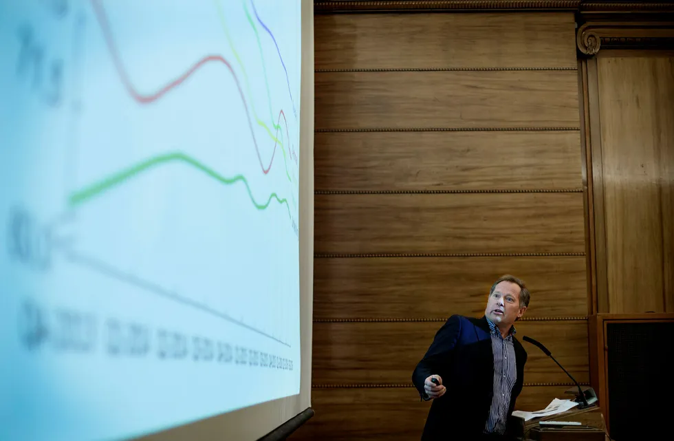 Samfunnsøkonom Svein Harald Øygard brukte et innlegg på Arbeiderpartiets nyttårsseminar til å gi et lite flatterende bilde av norsk økonomi. Foto: Ida von Hanno Bast