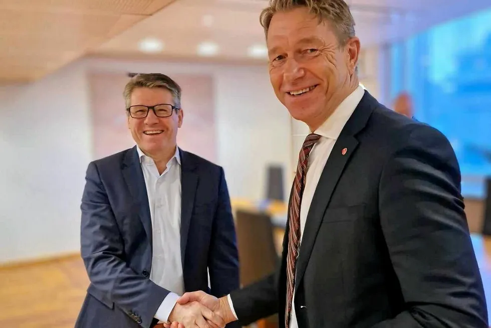 On the same page: Vaar Energi chief executive Nick Walker (left), and Norway’s Petroleum & Energy Minister Terje Aasland.
