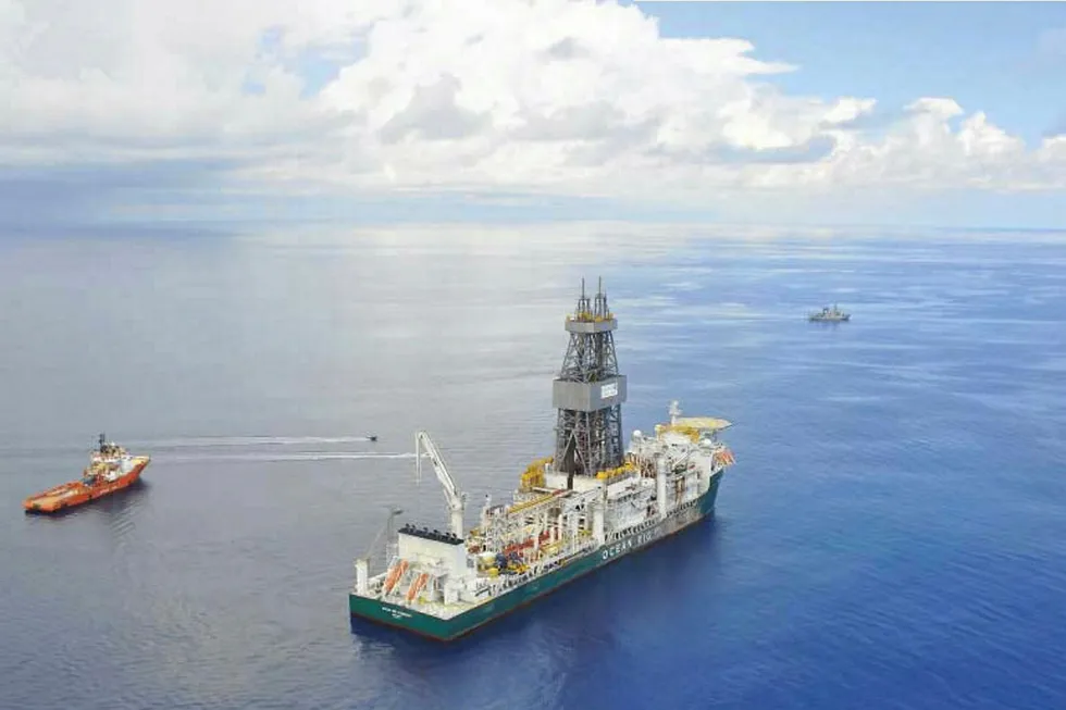 Signed on for Namibia: the drillship Ocean Rig Poseidon, here seen in operation off Tanzania