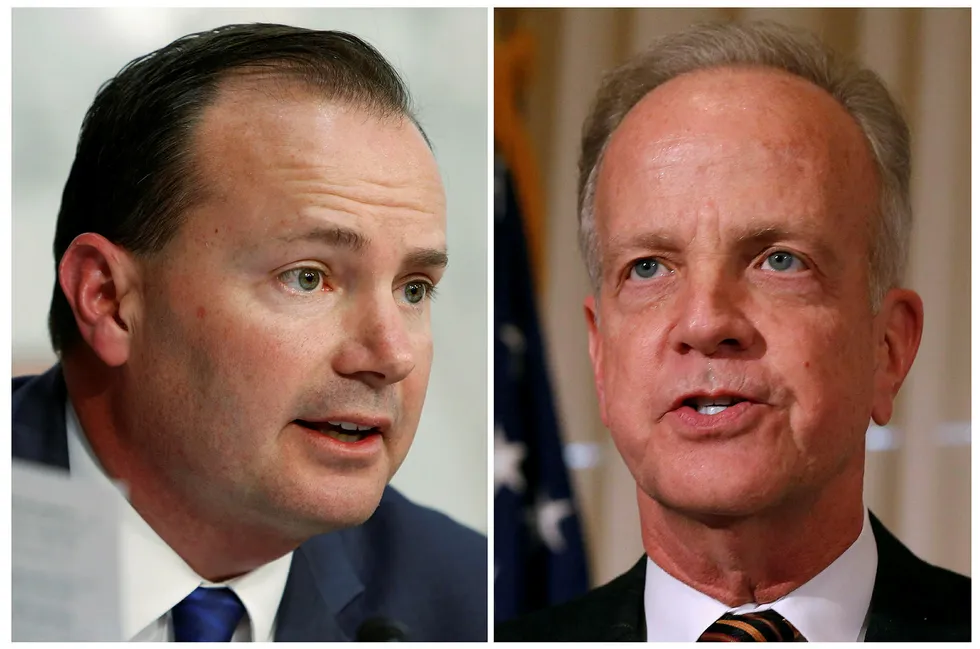 De republikanske senatorene Mike Lee (til venstre) og Jerry Moran sier nei til revidert helsereform. Foto: /Joshua Roberts (venstre foto) og Larry Downing/Reuters/NTB scanpix