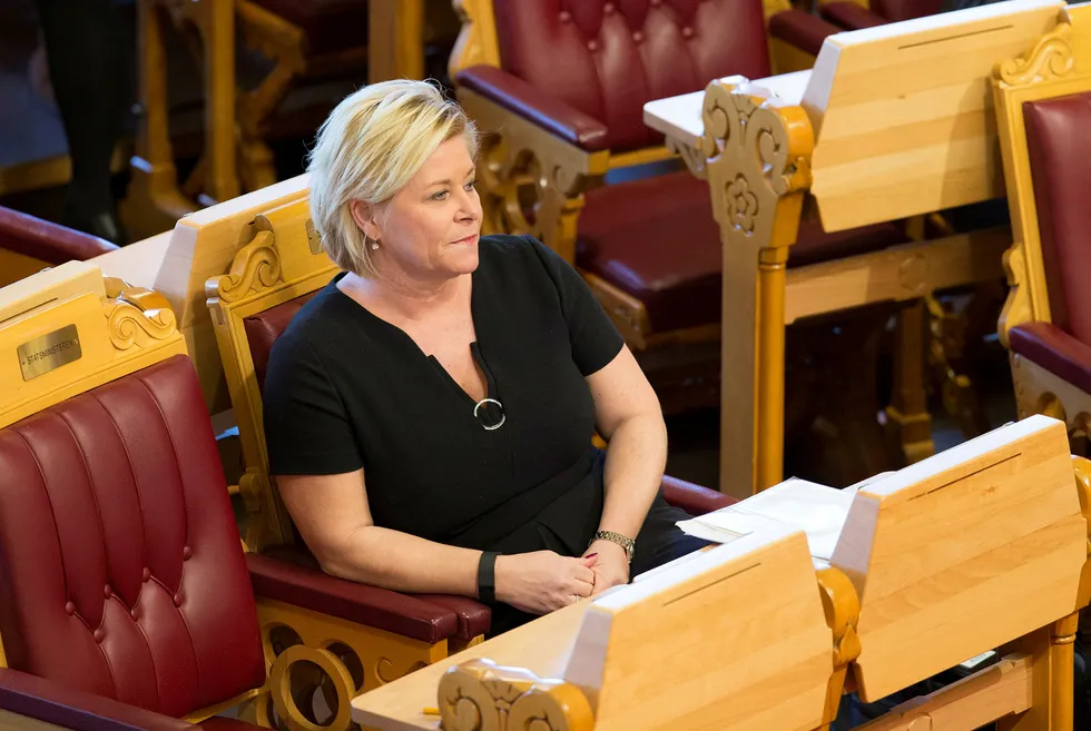 Finansminister Siv Jensen i Stortingets spørretime onsdag. Foto: NTB Scanpix/ Terje Bendiksby